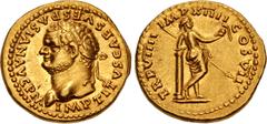 Roman Imperial Titus. AD 79-81. AV Aureus (19mm, 7.27 g, 6h). Rome mint. Struck after 1 July AD 79. IMP TITVS CAES VESPASIAN AVG P M, laureate head left / TR P VIIII IMP XIIII COS VII, Venus, seen hal