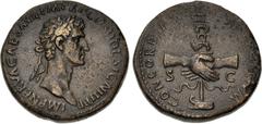 Roman Imperial Nerva. AD 96-98. Æ Sestertius (34mm, 26.44 g, 6h). Rome mint. Struck AD 96. IMP NERVA CAES AVG P M TR P COS II DESIGN III P P, laureate head right / CONCORDIA EXERCITVVM, clasped hands;