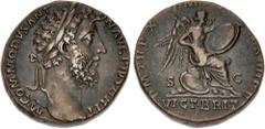 Roman Imperial Commodus. AD 177-192. Æ Sestertius ( 27mm, 21.38 g, 7h). British Victory issue. Rome mint. Struck AD 185. M COMMODVS ANT ON AVG PIVS BRIT, laureate head right / P M TR P X IMP VII COS I