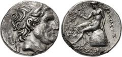 Greek SELEUKID EMPIRE. Antiochos I Soter. 281-261 BC. AR Tetradrachm (25.5mm, 16.33 g, 1h). Sardes mint. Struck circa 276-274/1 BC. Diademed and horned head of Seleukos I right / Apollo, testing arrow