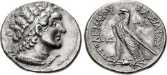Greek PTOLEMAIC KINGS of EGYPT. Ptolemy VIII Euergetes II (Physcon). 145-116 BC. AR Tetradrachm (28mm, 13.92 g, 12h). Alexandreia mint. Dated RY 27 (144/3 BC). Diademed head of Ptolemy I right, aegis 