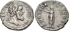 Roman Imperial Pertinax. AD 193. AR Denarius (17mm, 3.44 g, 12h). Rome mint. Laureate head right / Providentia standing left, raising up both hands toward star. RIC IV 10A; Lempereur Type 10, 590d thi
