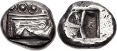LYCIA, Phaselis. Circa 530-500 BC. AR Stater (20mm, 10.98 g). Prow of galley right, terminating in a boar's forepart / Rough tripartite incuse square. Heipp-Tamer series 3, em. 1a, 22 (V13/R22); SNG C