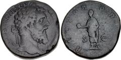 Didius Julianus. AD 193. Æ Sestertius (27mm, 17.51 g, 6h). Rome mint. Laureate head right / Didius standing left, holding globe and volumen. RIC IV 16; Woodward, Didius -; Banti 6. Fine, dark brown pa