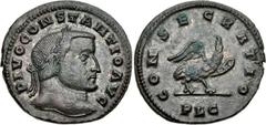 Divus Constantius I. Died AD 306. Æ Follis (28mm, 8.84 g, 12h). Lugdunum (Lyon) mint, 1st officina. Struck under Constantine I, late AD 306-early 307. Laureate head right / Eagle standing right, head 