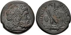 Greek PTOLEMAIC KINGS of EGYPT. Ptolemy II Philadelphos. 285-246 BC. Æ (26.5mm, 17.14 g, 12h). Uncertain mint in Sicily. Struck circa 264–263 BC. Laureate head of Zeus right; dotted border / Eagle sta