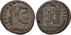 Roman Imperial Maxentius. AD 307-312. Æ Follis (22.5mm, 5.58 g, 12h). Rome mint, 2nd officina. 5th emission, phase 1, late AD 308/early 309-early 310. Laureate head right / Roma seated facing, head le