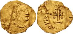 Byzantine Constans II. 641-668. AV Half Tremissis (13.5mm, 0.71 g, 7h). Constantinople mint. Diademed, draped, and cuirassed bust right / Cross potent; CONOB. Cf. DOC 18 (Constantine IV); MIB 52 (Trem