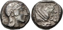 Greek DYNASTS of LYCIA. Kherei. Circa 410-390 BC. AR Stater (16.5mm, 8.62 g). Xanthos mint. Head of Athena right, wearing crested Attic helmet decorated with palmettes and spiral ornament on the bowl 