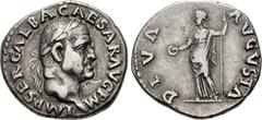 Roman Imperial Galba. AD 68-69. AR Denarius (18mm, 3.52 g, 6h). Rome mint. Struck circa July AD 68-January 69. Laureate head right / Livia standing left, holding patera and scepter. RIC I 224; RSC 58.