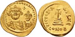 The Gasvoda Collection of Byzantine Coinage Heraclius, with Heraclius Constantine. 610-641. AV Solidus (20.5mm, 4.45 g, 6h). Constantinople mint, 5th officina. Struck circa 616-circa 625. Crowned faci