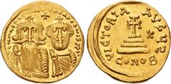 The Gasvoda Collection of Byzantine Coinage Heraclius, with Heraclius Constantine. 610-641. AV Solidus (19mm, 4.44 g, 7h). Constantinople mint, 6th officina. Struck 629-631. Crowned facing busts of He
