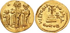 The Gasvoda Collection of Byzantine Coinage Heraclius, with Heraclius Constantine and Heraclonas. 610-641. AV Solidus (19.5mm, 4.45 g, 6h). Constantinople mint, 4th officina. Struck 632-circa 635. Her