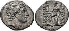 Greek SELEUKID EMPIRE. Posthumous Issues of Antiochos IV. 146/5 BC. AR Drachm (18mm, 3.61 g, 12h). Antioch on the Orontes mint. Diademed head right / Apollo, testing arrow and placing hand on grounded