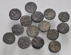 Large Lots GREEK. Magna Graecia & Sicily. Lot of fifteen (15) bronze issues of Hieron II. Includes: Head of Poseidon left, wearing tainia / Ornamented trident head. Fine to Good Fine. LOT SOLD AS IS, 