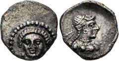 Greek CILICIA, Tarsos. Tarkumuwa (Datames). Satrap of Cilicia and Cappadocia, 384-361/0 BC. AR Hemiobol (7.5mm, 0.38 g, 12h). Struck circa 380 BC. Head of female facing slightly left, drapery around n