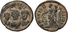 Roman Imperial Theodosius I, with Arcadius and Honorius. AD 379-395. Æ Exagium Solidi Weight (20.5mm, 4.25 g, 11h). Constantinople mint. Struck circa late 4th century. Diademed and draped facing busts