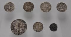 Large Lots WORLD. France. Lot of seven (7) Medieval silver and billon issues. Includes: PROVINCIAL: Franche-Comté. Lons-le-Saunier. 11th century. AR Denier. Immobilized type of Charles le Simple for B
