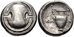 BOEOTIA, Thebes. Circa 395-338 BC. AR Stater (21mm, 12.14 g). Kalli-, magistrate. Struck circa 363-338 BC. Boeotian shield / Amphora; KA-Λ[ΛI] across field; all within concave circle. Hepworth 63; BCD
