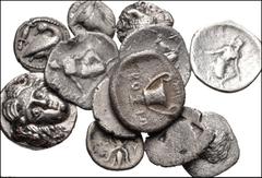 GREEK. Miscellaneous. Lot of Twelve (12) Mixed AR Denominations. Includes: MACEDON, Eion. AR Diobol // AR Trihemiobol (3) // THESSALY, Kierion. AR Trihemiobol (3) // AR Obol // PHOKIS, Federal Coinage