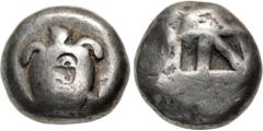 Greek ISLANDS off ATTICA, Aegina. Circa 525-480 BC. AR Stater (17.5mm, 11.95 g, 8h). Sea turtle, head in profile, [with trefoil collar] / Small incuse square with skew pattern. Meadows, Aegina, Group 