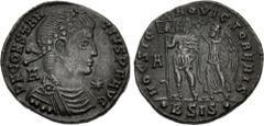 Roman Imperial Constantius II. AD 337-361. Æ Centenionalis (21mm, 4.47 g, 6h). Siscia mint, 2nd officina. Struck AD 350. Pearl-diademed, draped, and cuirassed bust right; A to left, * to right / Const