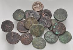 Large Lots CENTRAL ASIAN. Ancient India. Lot of nineteen (19) mostly Kushan Æ Tetradrachms. Includes: various types. Fair to Fine. LOT SOLD AS IS, NO RETURNS. Nineteen (19) coins in lot.