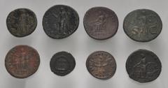 Large Lots ROMAN. Imperial. Lot of eight (8) mostly bronze issues. Includes: Claudius. Æ As // Trajan. Æ Dupondius // Antoninus Pius. Æ Dupondius // Æ As // Marcus Aurelius. Æ As // Probus. Antoninian