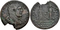 LYDIA, Sardis. Caracalla. AD 198-217. Æ (34mm, 18.01 g, 6h). Homonoia with Ephesus . Laureate, draped, and cuirassed bust right, seen from behind / Cult figure of Sardian Kore and Artemis Ephesia faci