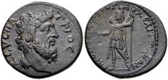 LYDIA, Saitta. Pseudo-autonomous issue. Circa AD 150-200. Æ (24mm, 7.19 g, 6h). CVC ΠA-TPIOC, diademed bust of Zeus Patrios, slight drapery / Mên standing left, holding pine cone and scepter. Imhoof-B