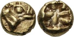 Greek KINGS of LYDIA. temp. Ardys – Alyattes. Circa 630s-564/53 BC. EL Forty-eighth Stater (5mm, 0.30 g). Lydo-Milesian standard. Sardes mint. Head of boar right / Incuse square. Cf. Weidauer Group XI