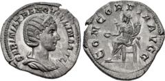 Roman Imperial Tranquillina. Augusta, AD 241-244. AR Denarius (20mm, 2.99 g, 1h). Rome mint. Special emission, mid AD 243. SABINIA TRANQVILLINA AVG, draped bust right, wearing stephane / CONCORDIA AVG