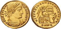 Roman Imperial Constantine I. AD 307/310-337. AV Solidus (21mm, 4.45 g, 6h). Tricennalia issue. Nicomedia mint, 2nd officina. Struck AD 335. CONSTANTI NVS MAX AVG, rosette-diademed, draped, and cuiras