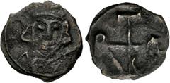 World ITALY, Papal (Papal state). temp. Sergius I–John VII. 687-707. AR Eighth Siliqua – 30 Nummi (7mm, 0.15 g, 5h). Rome mint. Struck in the name of Tiberius III, 698-705. Crowned facing bust of Tibe