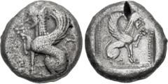 Greek DYNASTS of LYCIA. Amartite(?). Circa 490/80-440/30 BC. AR Stater (20mm, 9.14 g, 12h). Sphinx seated left, raising forepaw / Sphinx seated right, raising forepaw, in dotted square within incuse s