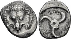 Greek DYNASTS of LYCIA. Trbbenimi. Circa 390-375 BC. AR Third Stater (15mm, 2.45 g). Wedrei mint. Facing lion scalp / Triskeles. Müseler VIII, 25-7. Lightly toned, trace deposits, light marks, a littl