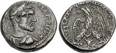 Roman Provincial SELEUCIS and PIERIA, Gabala. Macrinus. AD 217-218. BI Tetradrachm (24mm, 12.70 g, 12h). Laureate, draped, and cuirassed bust right, seen from behind / Eagles standing facing, head and