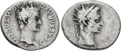 Roman Imperial Gaius (Caligula), with Divus Augustus. AD 37-41. AR Denarius (18.5mm, 3.62 g, 6h). Lugdunum (Lyon) mint. 1st emission, after 18 March AD 37. Bare head of Gaius (Caligula) right / Radiat