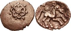 CELTIC, Britain. Trinovantes & Catuvellauni . Addedomaros. Circa 40-30 BC. AV Quarter Stater (13mm, 1.36 g). First coinage. Floral design with pellet-in-annulet in center and pellets between petals / 