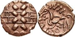 CELTIC, Britain. North-Eastern series ('Corieltauvi') . Volisios Dumnocoveros. Circa AD 30-60. AV Stater (20mm, 5.22 g, 11h). Schematic wreath crossed by linear frames; VO-LI / SI-OS in two lines acro