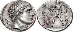 BAKTRIA, Greco-Baktrian Kingdom. Diodotos II. Circa 235-225 BC. AR Tetradrachm (26mm, 16.67 g, 6h). Mint A (near Aï Khanoum). Diademed head right / Zeus Bremetes advancing left; to inner left, wreath 
