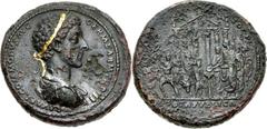 Commodus. AD 177-192. Æ Medallion (39mm, 43.60 g, 11h). Rome mint. Struck early AD 178. L AVREL COMMODVS AVG GERM SARM TR P III, laureate, draped, and cuirassed bust right / [IMP II] COS P P, VOTA PVB