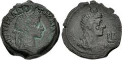 Roman Provincial EGYPT, Alexandria. Galba. AD 68-69. Æ Diobol (24.5mm, 13.25 g, 12h). Dated RY 2 (AD 68/69). Laureate head right / Draped bust of Isis right, wearing taenia and crowned with disk and h