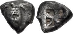 Greek ISLANDS off ATTICA, Aegina. Circa 525-480 BC. AR Stater (19.5mm, 12.07 g). Sea turtle, head in profile, with thick collar and [row of dots down its back] / Incuse square of 'Union Jack' pattern 