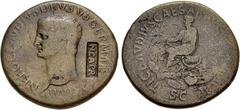 Roman Imperial Nero Claudius Drusus. Died 9 BC. Æ Sestertius (36mm, 26.00 g, 6h). Rome mint. Struck under Claudius, AD 42-43; Countermark applied in Spain AD 64 at the time of Nero's reform. Bare head