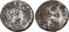 Roman Imperial Augustus, with Divus Julius Caesar. 27 BC-AD 14. Fourrée Denarius (19mm, 3.24 g, 6h). Rome mint; M. Sanquinius, moneyer. Struck 17 BC. Bare head of Augustus right / Youthful, laureate h