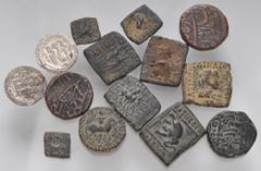 Large Lots CENTRAL ASIAN. Indo-Skythian & Related. Lot of twelve (12) Indo-Scythian and Indo-Greek bronze issues. Includes: various types and rulers, lot also includes two AR Islamic coins. Fine-VF. L