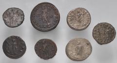 Large Lots ROMAN. Imperial. Lot of seven (7) silver and bronze issues. Includes: Antoninianus (6) // Æ Follis. Notably, a Quintillus. RIC V 26. VF. LOT SOLD AS IS, NO RETURNS. Eight (8) coins in lot.