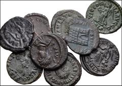 MIXED. Roman Imperial-Byzantine. Lot of Ten (10) Small Æ. Includes: ROMAN IMPERIAL: Valentinian II (2) // Flavius Victor // Arcadius (2) // Honorius // Theodosius II // Majorian // BYZANTINE: Anastasi