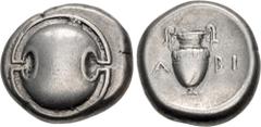 Greek BOEOTIA, Thebes. Circa 368-364 BC. AR Stater (21.5mm, 12.12 g). Kabi–, magistrate. Boeotian shield / Amphora within concave circle. Hepworth 61; BCD Boiotia 539; HGC 4, 1333. Lightly toned, slig